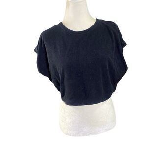 GOOD AMERICAN Black Modal Terry Short Sleeve Cozy Tee Cropped Shirt Size XXL 5